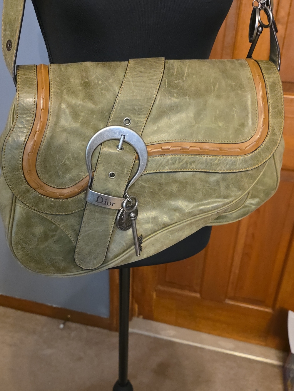 Christian Dior Gaucho Double Saddle Bag Green & Brown Leather - Picture 2 of 6